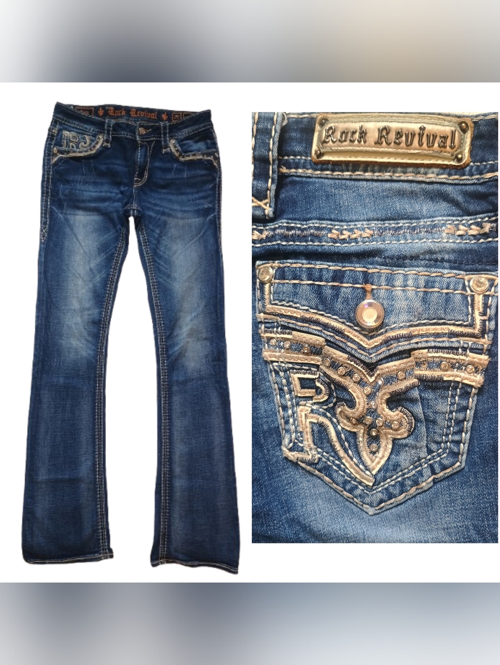 Rock Revival Dark Blue Embellished Boot Cut Jeans